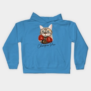 cat with boxing gloves and champion belt Kids Hoodie